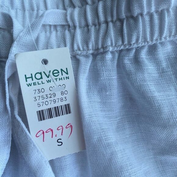Haven Well Within Pants Size S NWT 100% Linen Wide Leg White Pockets  Waist Tie - Picture 13 of 13